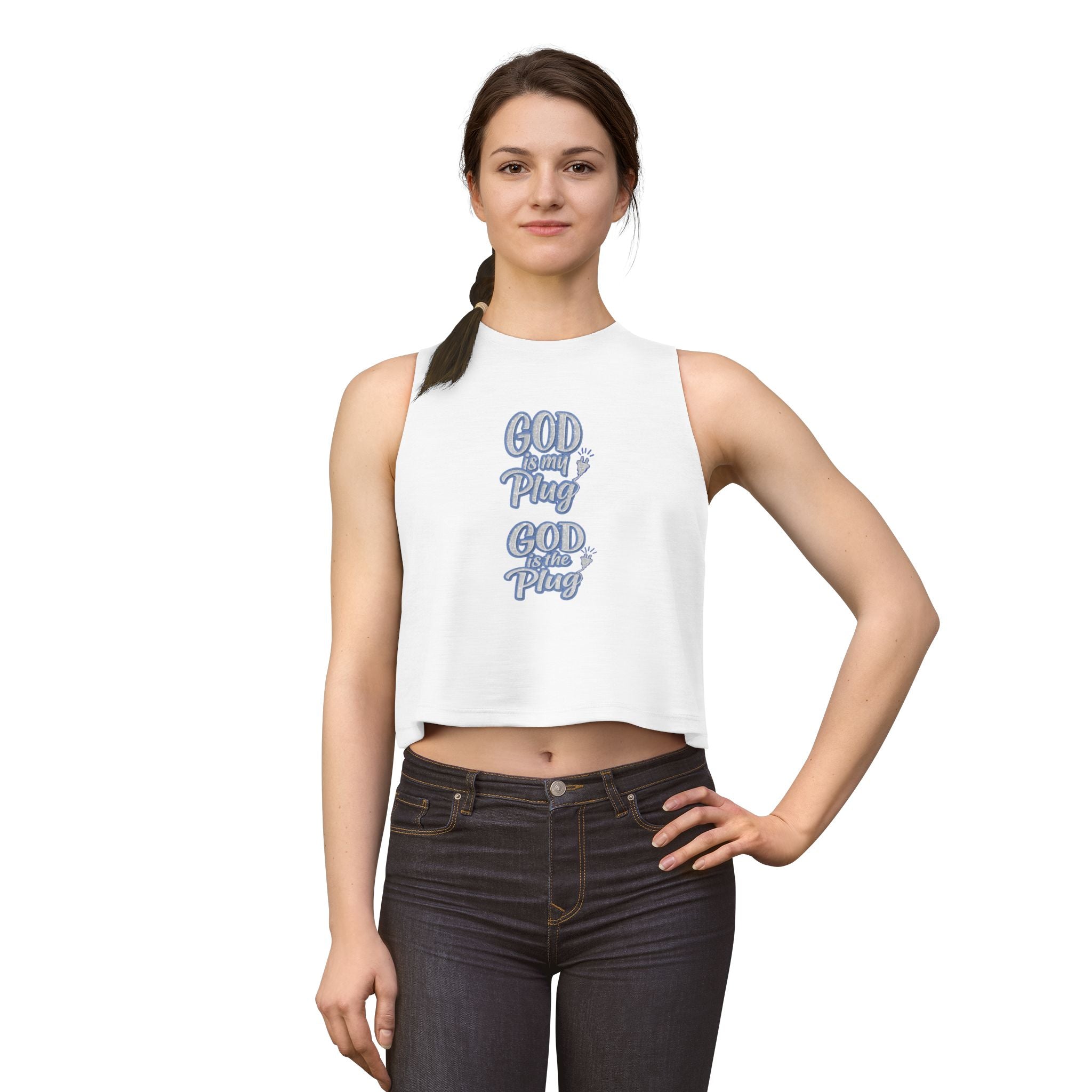 Copy of Women's Crop Top — "God is my Plug" Faith Graphic Tank
