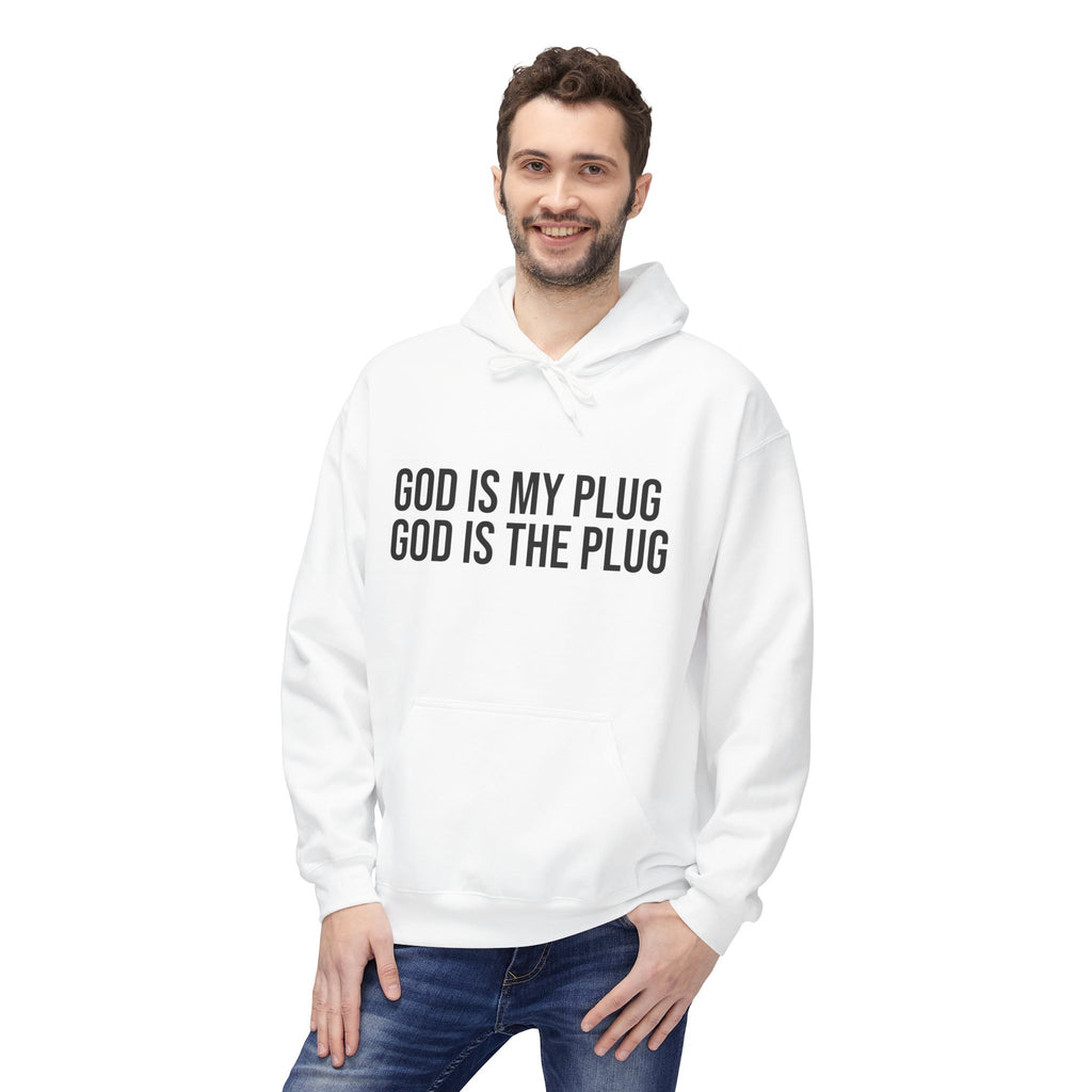 Minimalist "GOD IS MY PLUG GOD IS THE PLUG HOODIE Unisex White Comfort