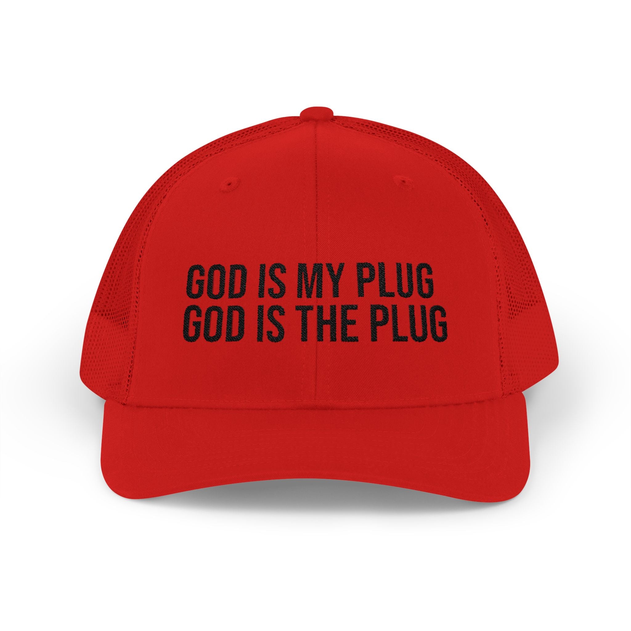 God Is My Plug Trucker Cap — Christian Faith Snapback Hat