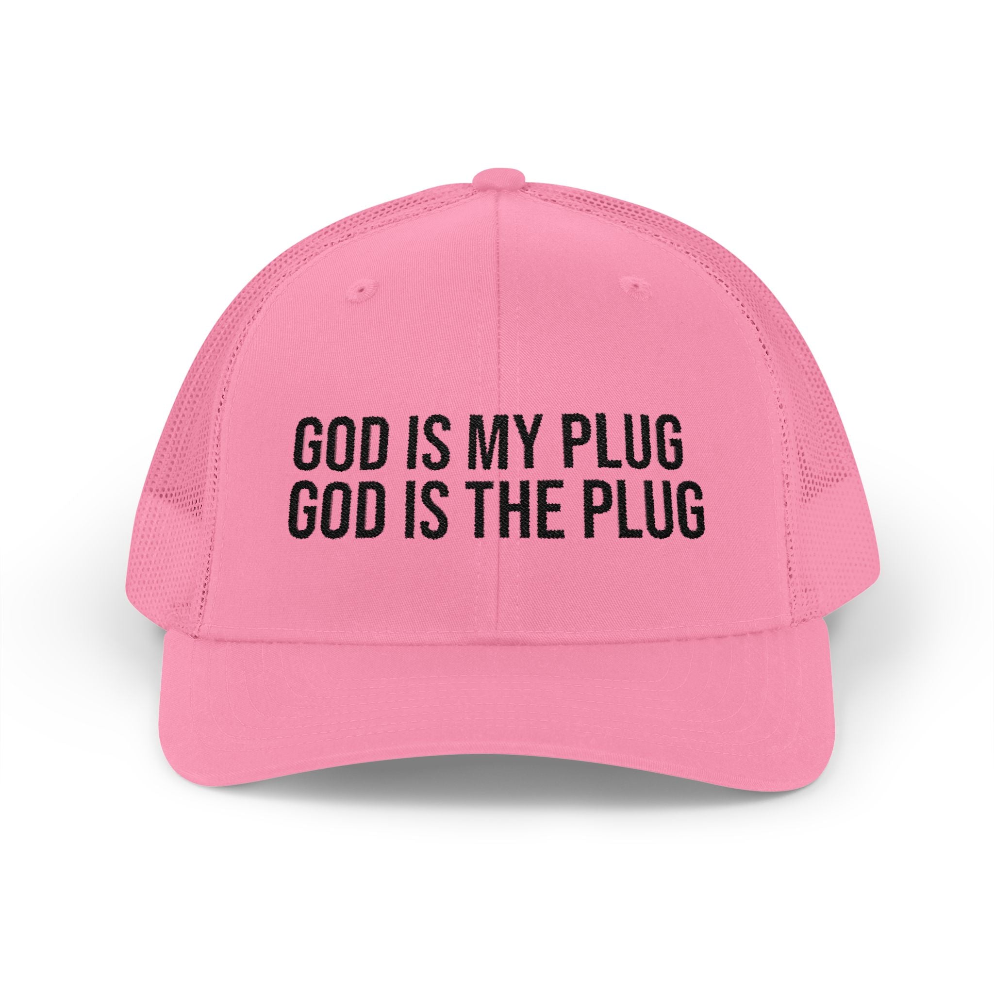 God Is My Plug Trucker Cap — Christian Faith Snapback Hat