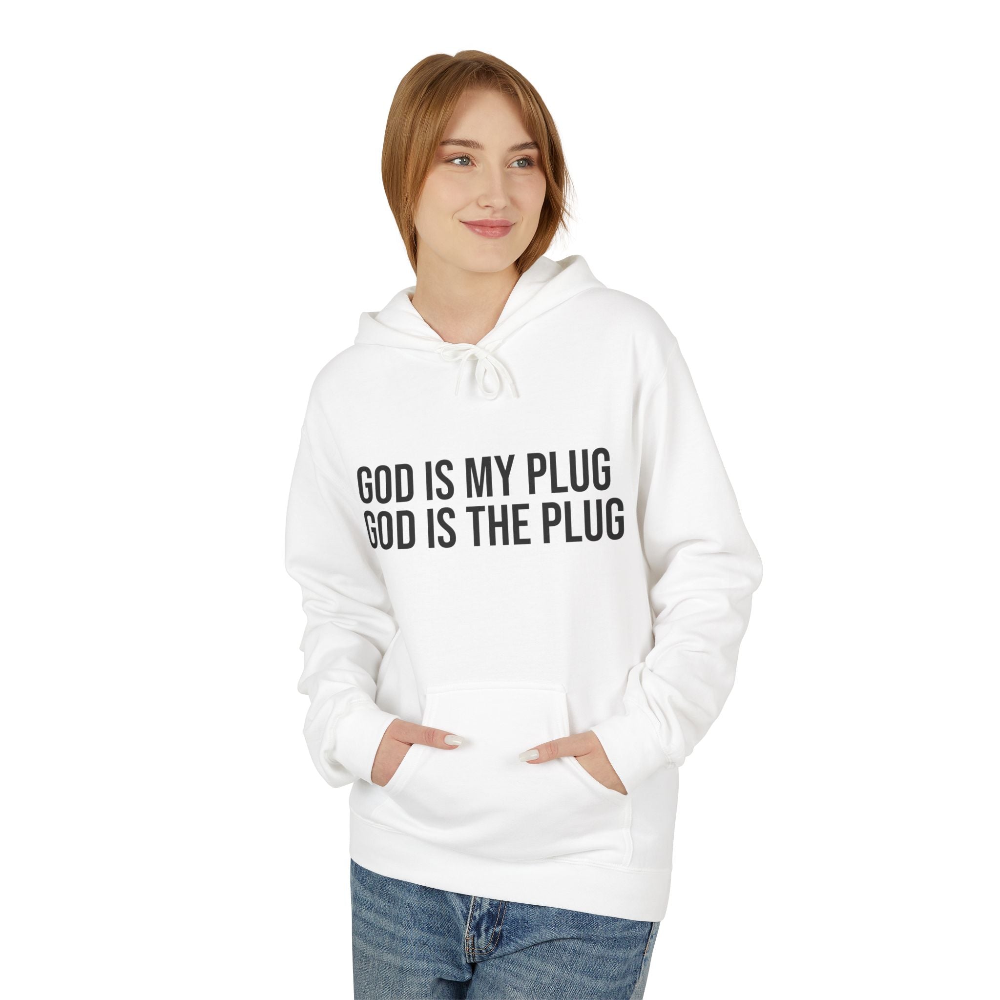 Minimalist "GOD IS MY PLUG GOD IS THE PLUG HOODIE Unisex White Comfort