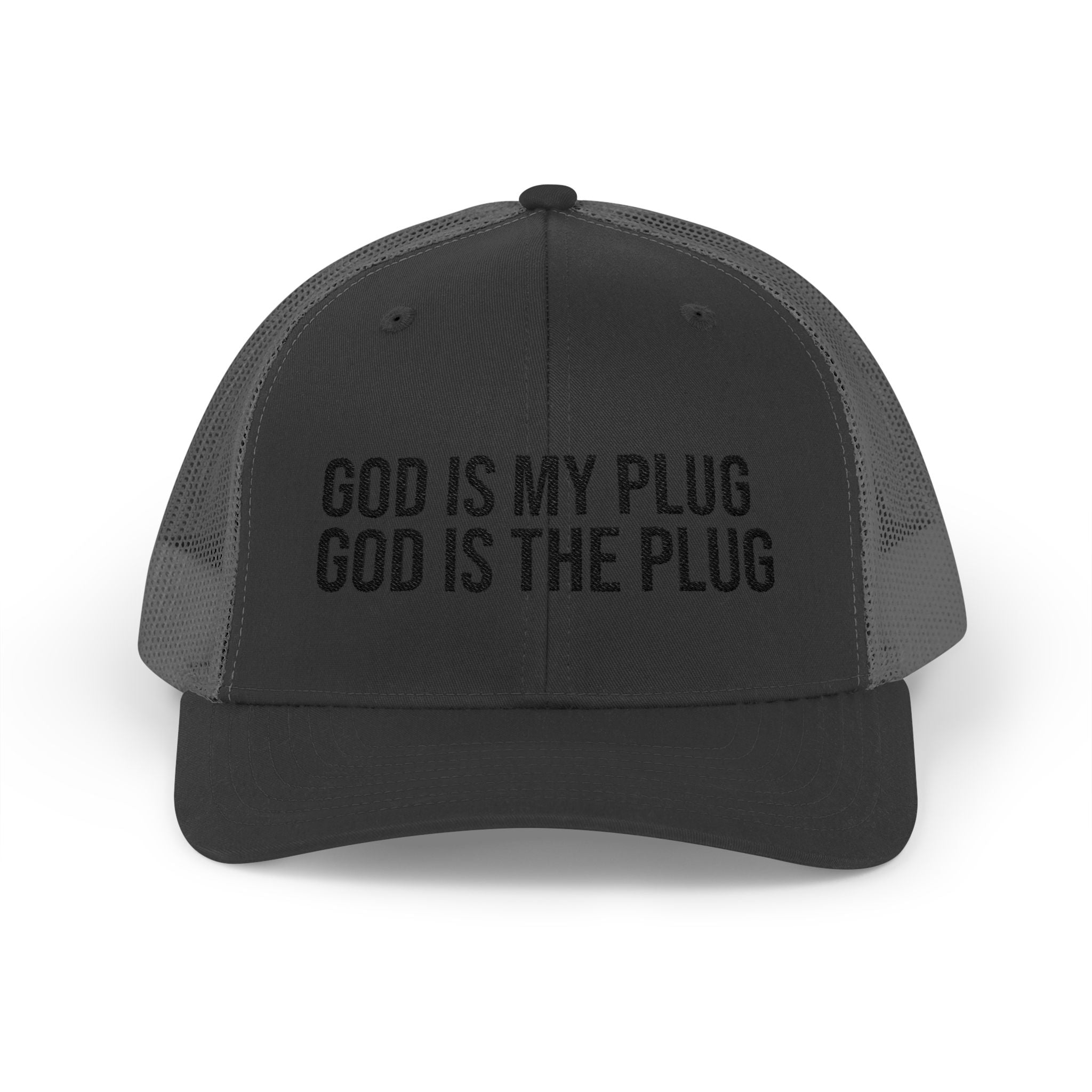 God Is My Plug Trucker Cap — Christian Faith Snapback Hat