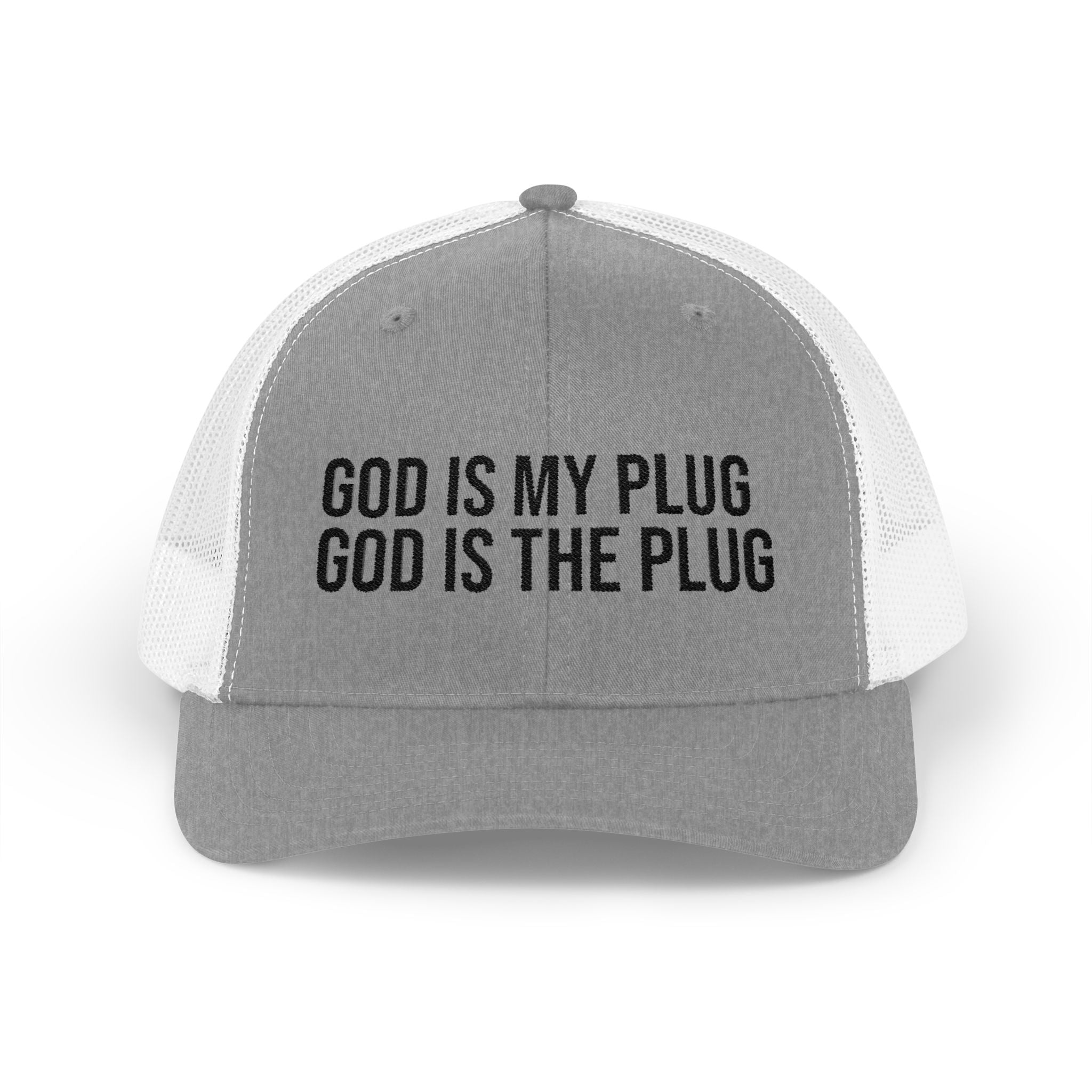 God Is My Plug Trucker Cap — Christian Faith Snapback Hat
